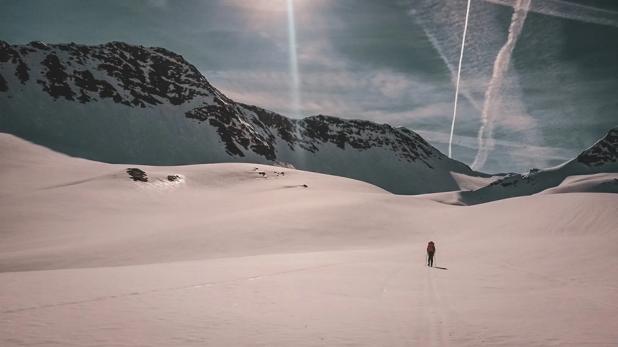 A ski tourer on the Chamonix-Zermatt Haute Route.