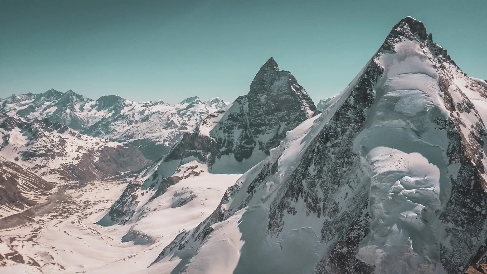 The Matterhorn and the Dent d'Hérens as seen during a Chamonix-Zermatt ski touring expedition