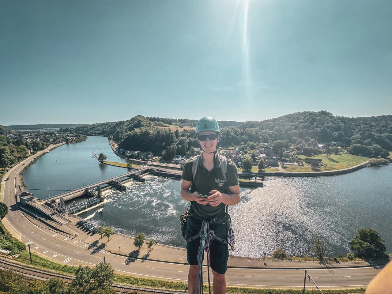 Climb to the top for spectacular views over the valley at Yvoir in Belgium.