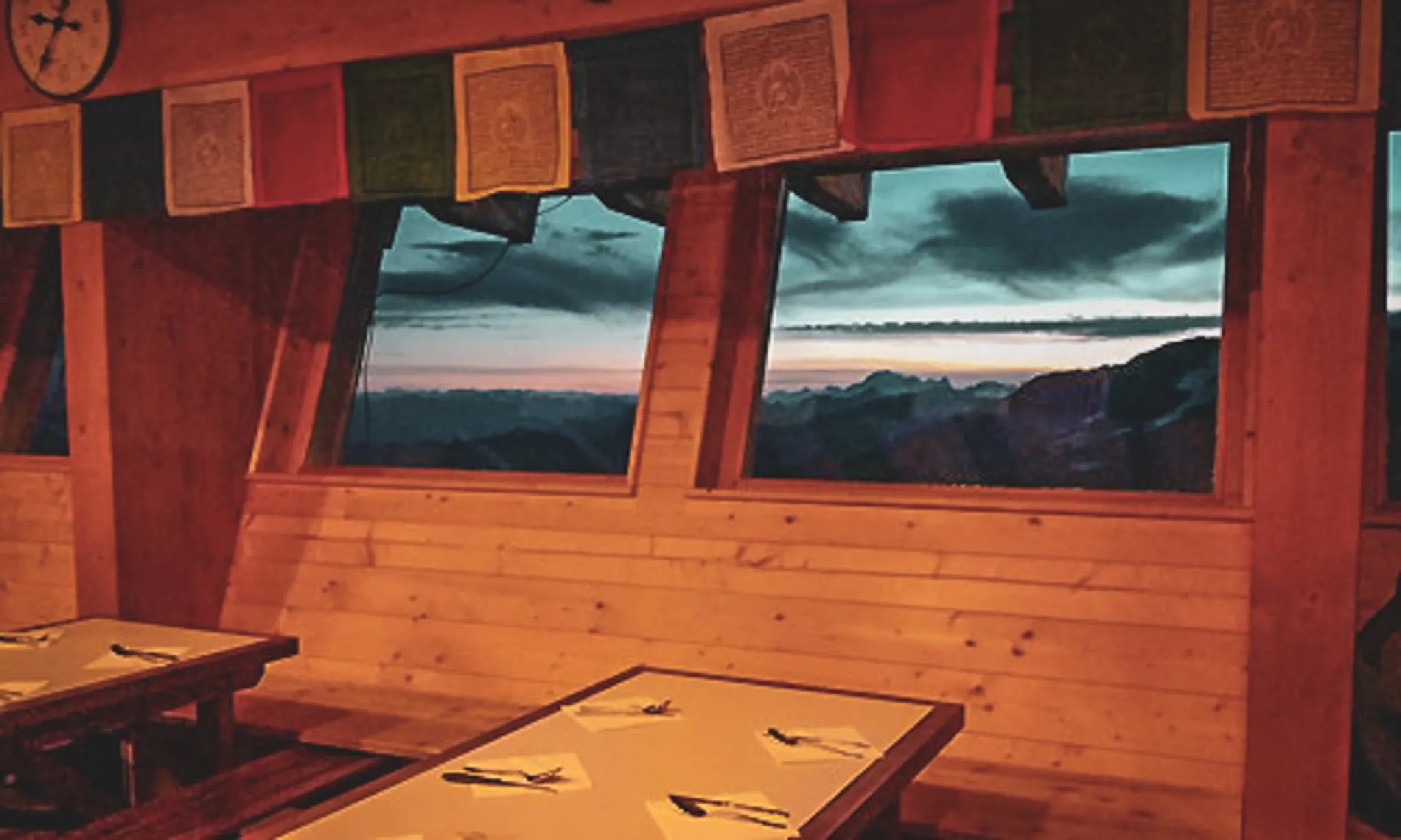 The view of Mont Rose from the refectory of the Montova Mountain hut.