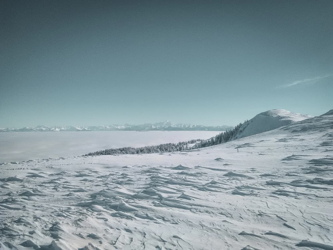 Paysage hivernal majestueux du Jura suisse, enneigé et lumineux, invitant à l'évasion.