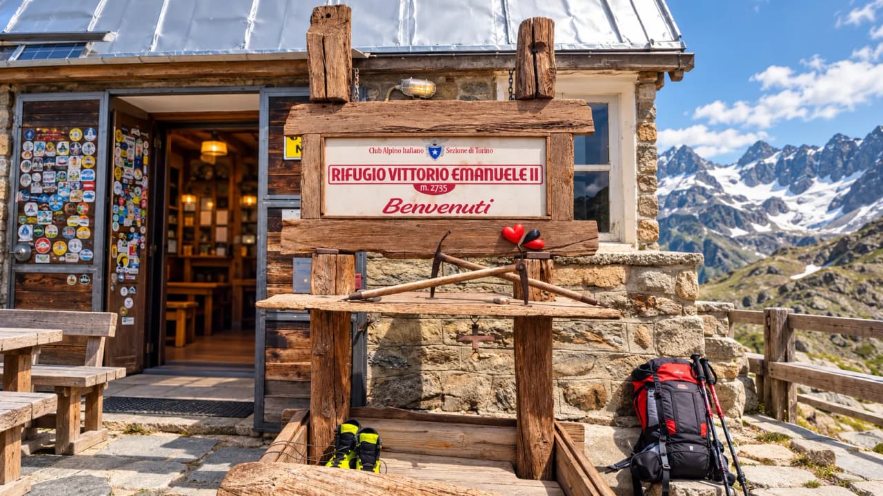 Refuge chaleureux avec vue sur les montagnes, prêt pour une aventure alpine inoubliable.