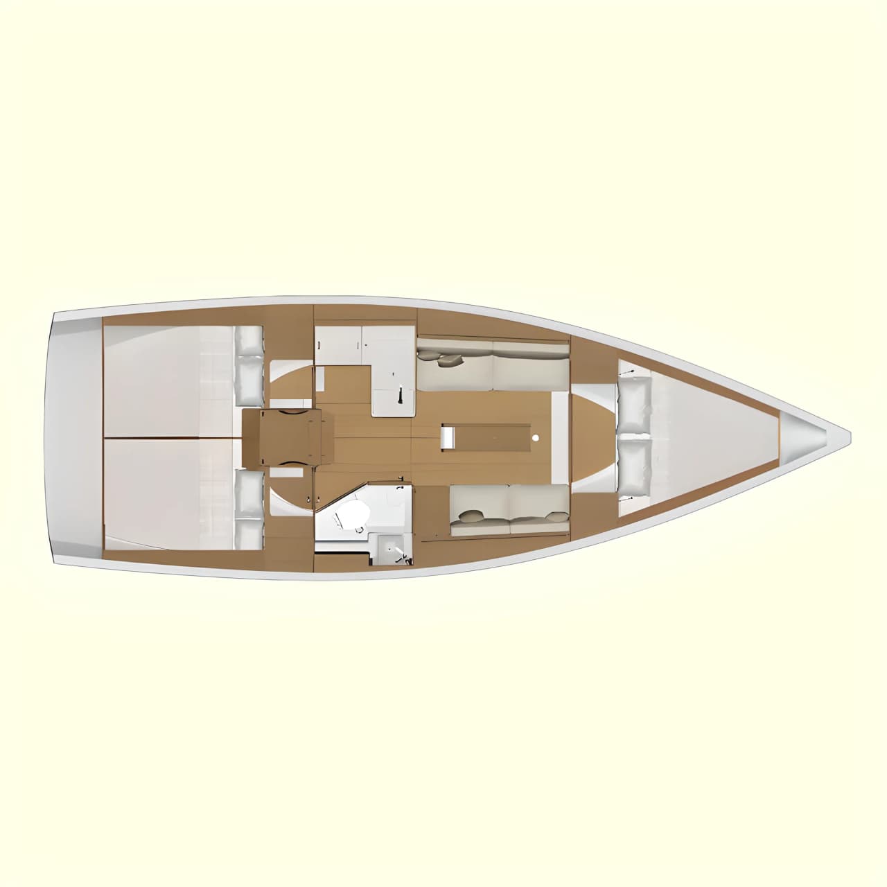 Vue intérieure d'un voilier spacieux et moderne, idéal pour une aventure en mer méditerranéenne.