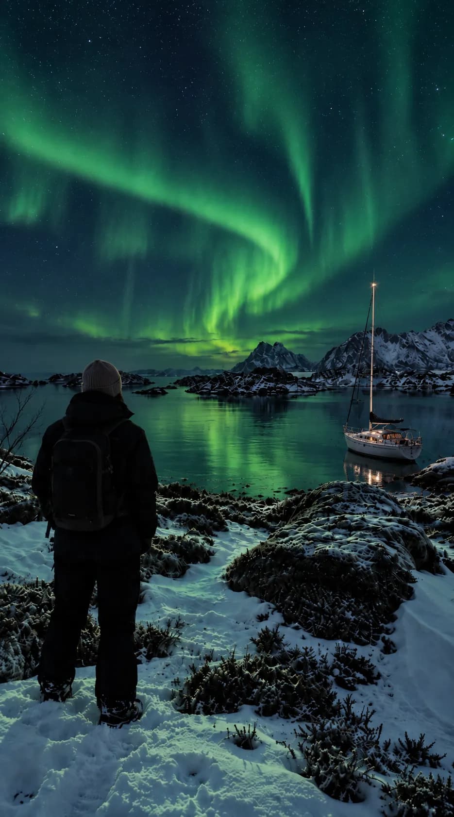 Voile et raquettes sous les aurores boréales dans les Lofoten