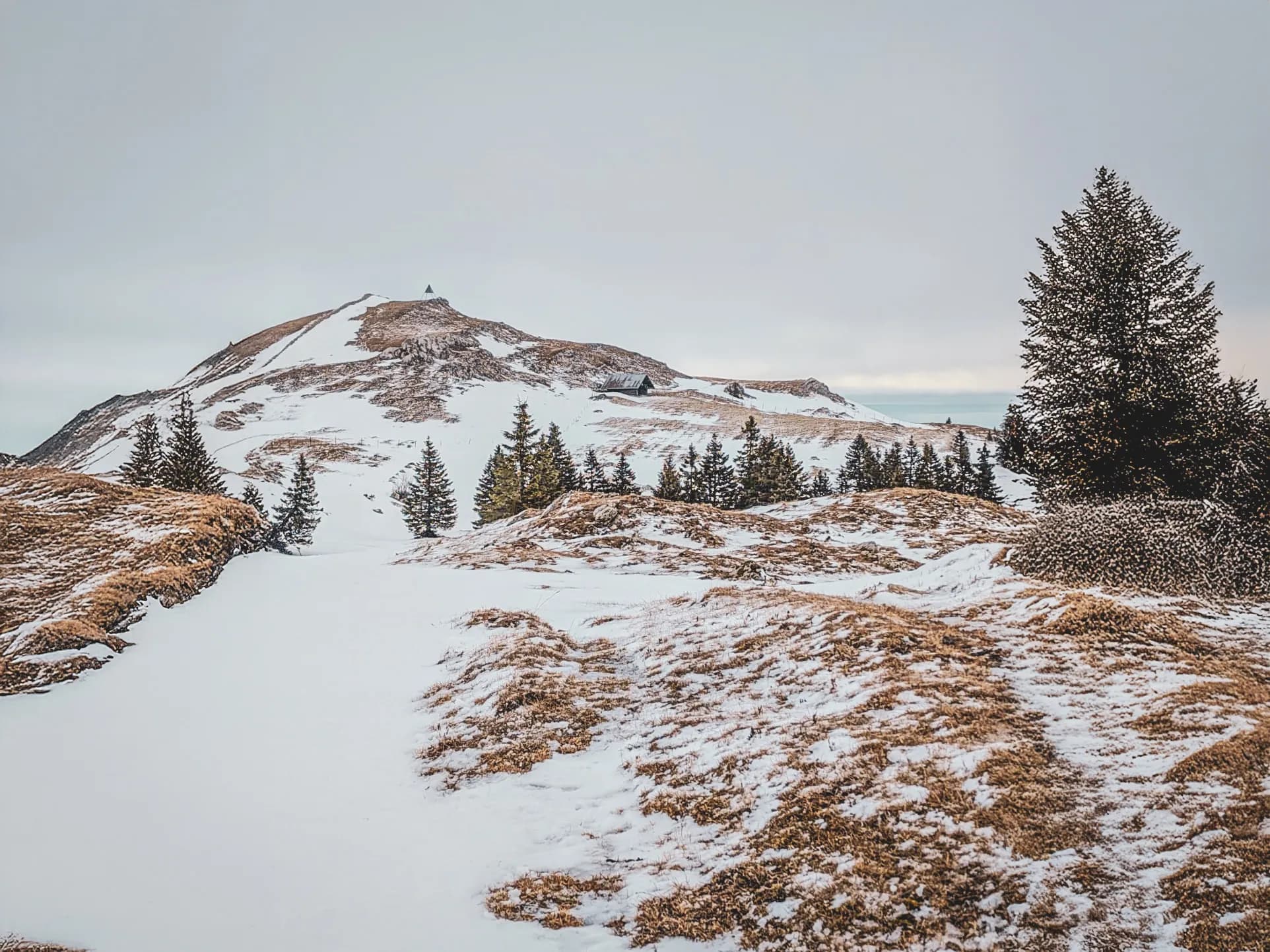 Paysage hivernal du Jura suisse, montagnes enneigées et sapins, appel à l'évasion en raquettes.