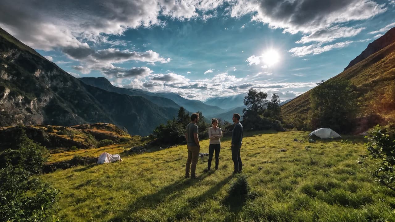 Un vaste plateau verdoyant sous un ciel nuageux, avec des montagnes majestueuses à l'horizon.