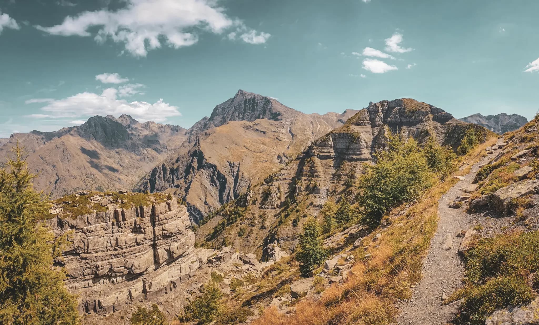 The mountainous landscape of the Ecrins in summer.