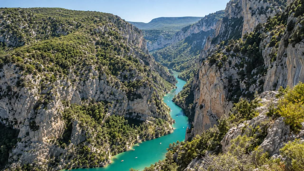 De Gorges du Verdon: turkooisblauw water tussen majestueuze rotswanden, een uitnodiging tot avontuur.