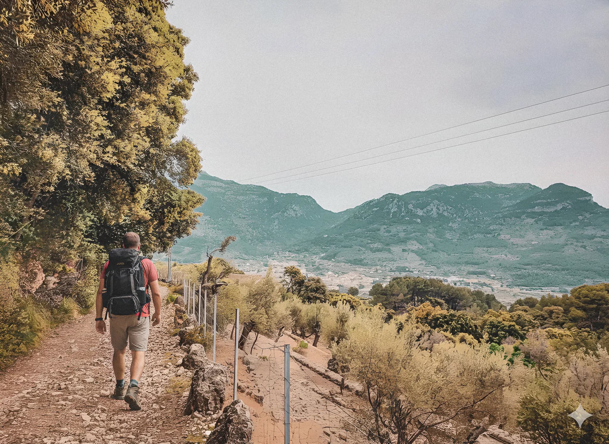 A hiker ventures onto a picturesque path in the Serra de Tramuntana, Majorca.
