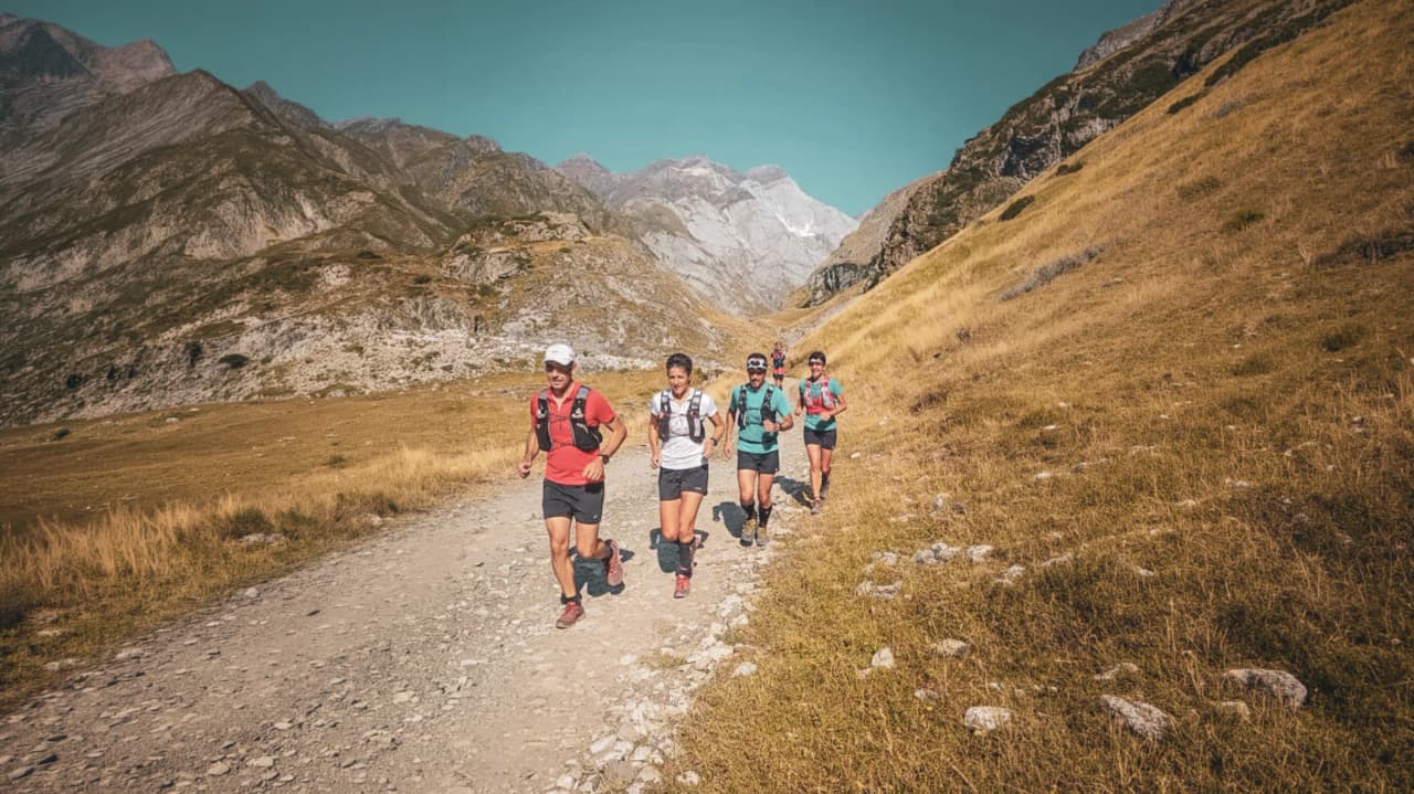 Refuge en bois aux Pyrénées, entouré de montagnes verdoyantes et de terrasses accueillantes.