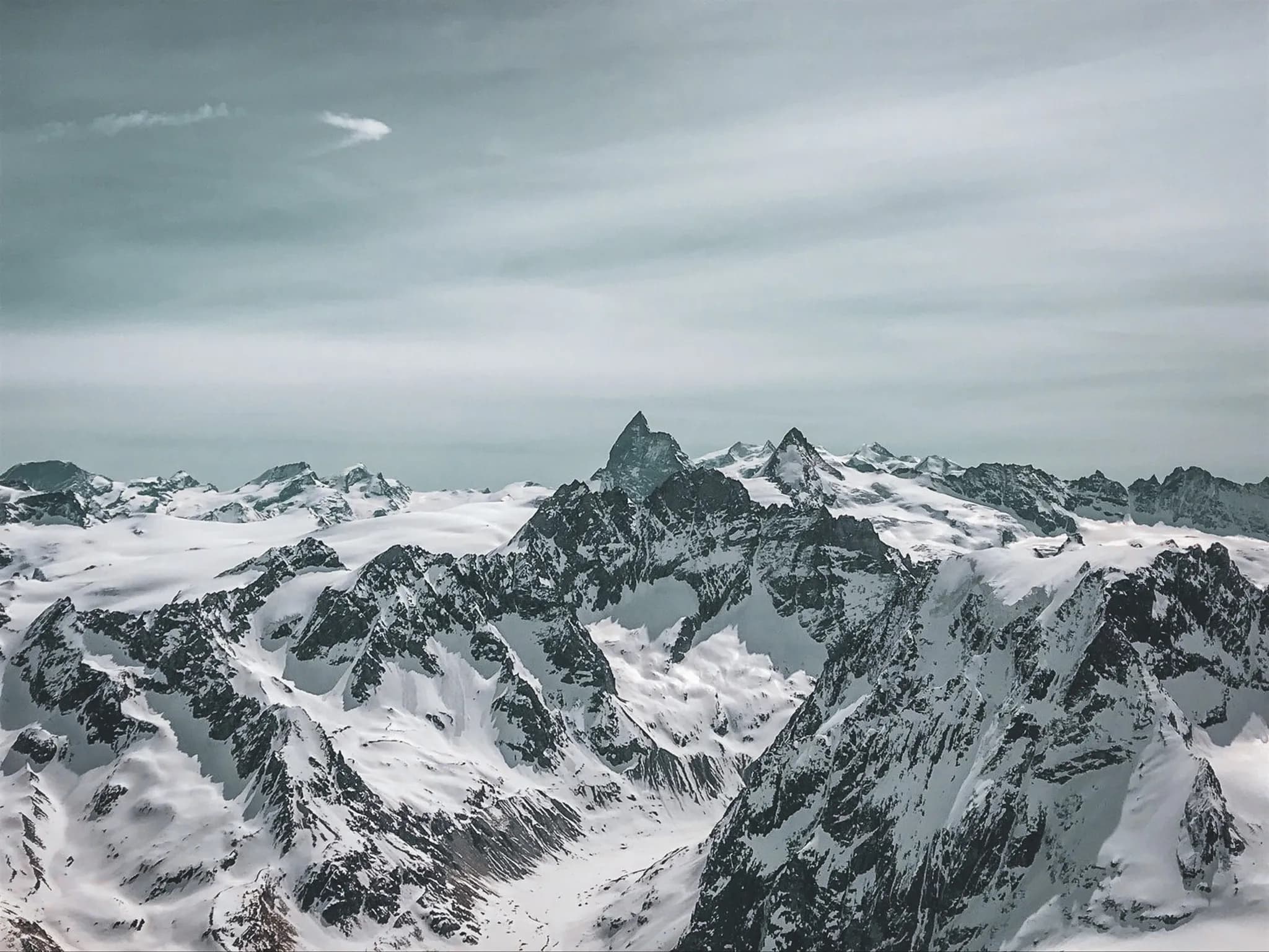 The view of the Alps from the Pigne d'Arolla. View taken during a ski tour of the Haute Route.