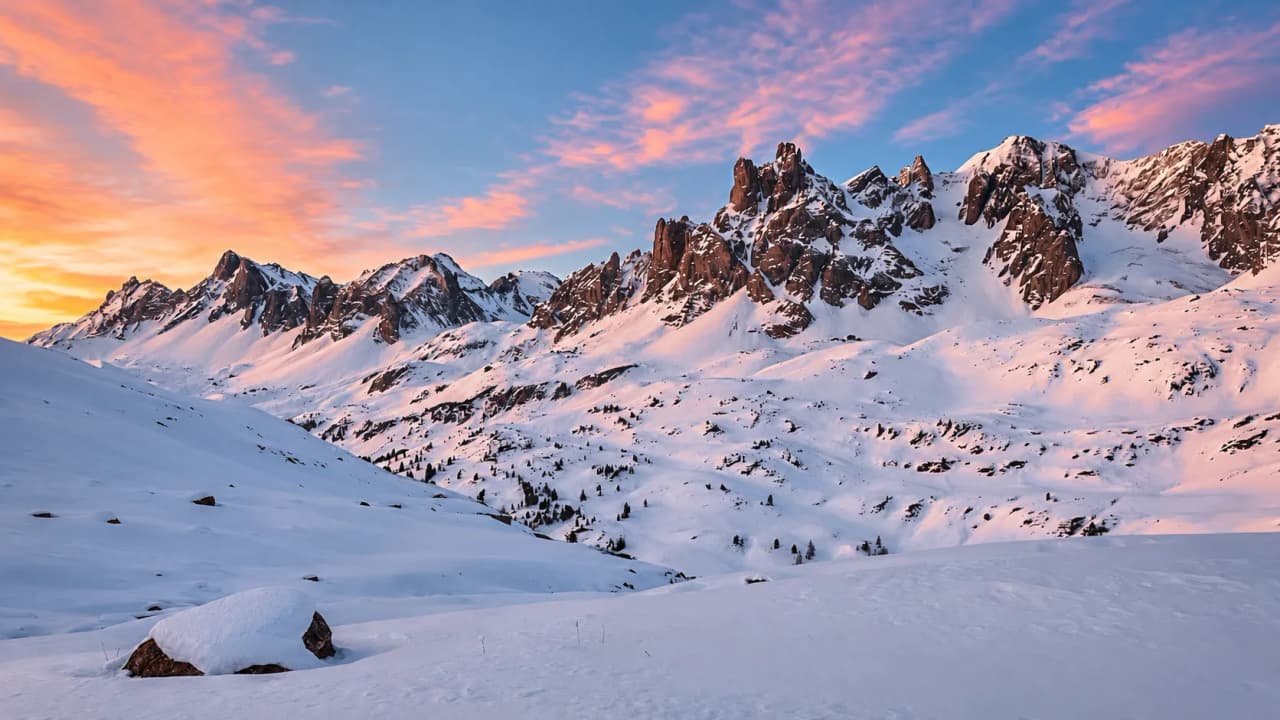 Een sterrenhemel en besneeuwde bergtoppen: een betoverend uitzicht voor een winterexpeditie.