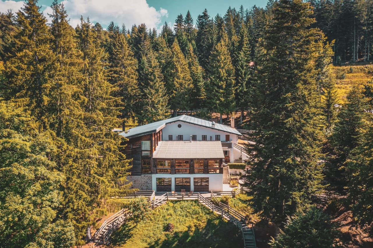 Un chalet enchanteur entouré de majestueux sapins, invitation à l'aventure en pleine nature.
