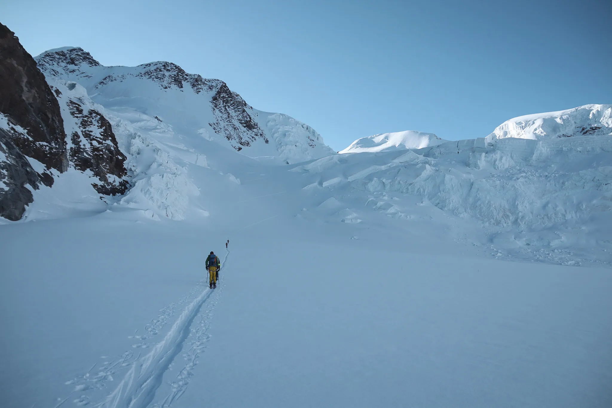 A ski tourer climbs Pointe Parrot, one of the 4000m peaks on Mont Rose.