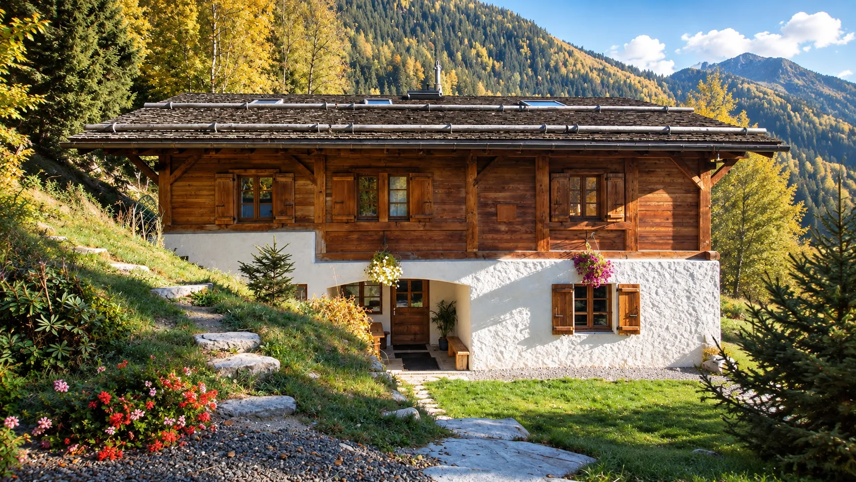 A cosy wooden house surrounded by mountains, ideal for a getaway in Chamonix.