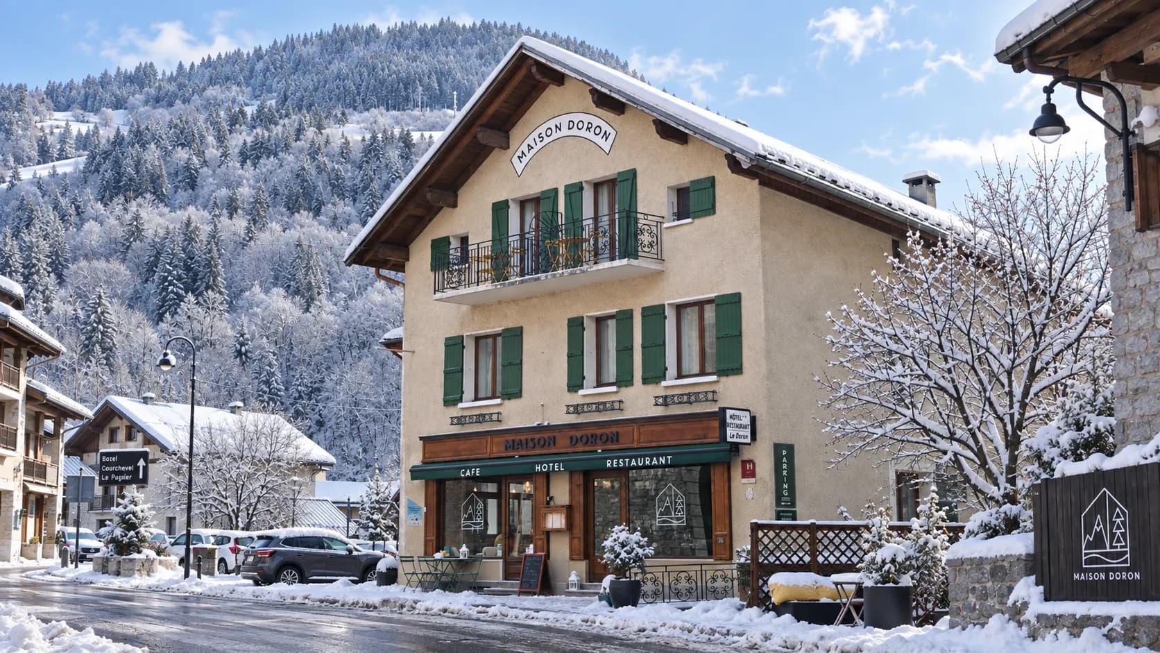 Een gezellig chalet in de sneeuw, omringd door majestueuze bergen. Perfect om er even tussenuit te gaan!