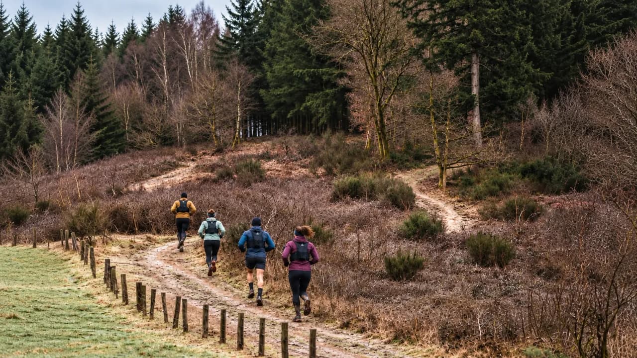 Des coureurs explorent les sentiers sauvages des Ardennes, entourés d'une nature verdoyante.