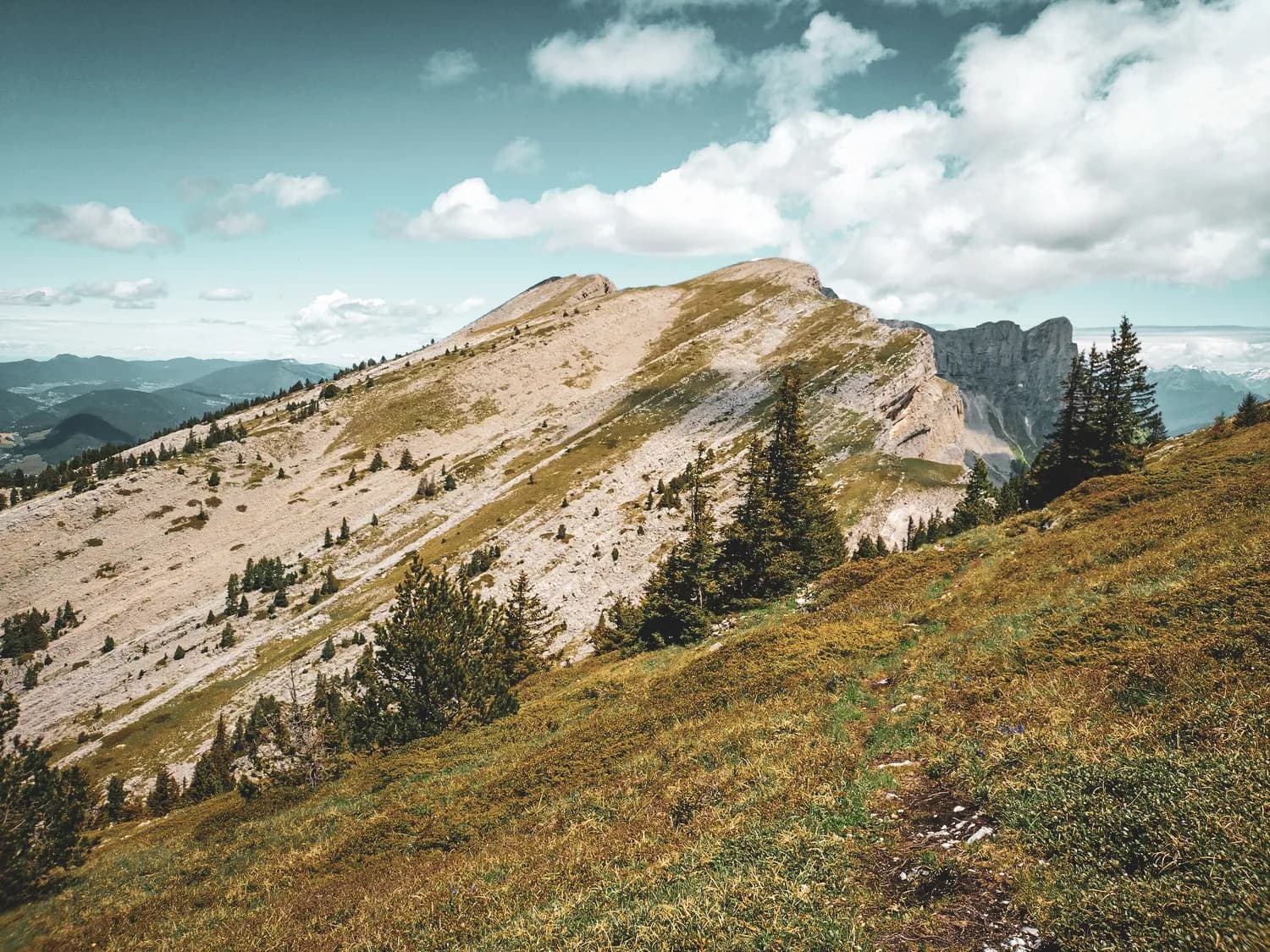 Het berglandschap van de Vercors, met majestueuze bergtoppen en weelderig groen.