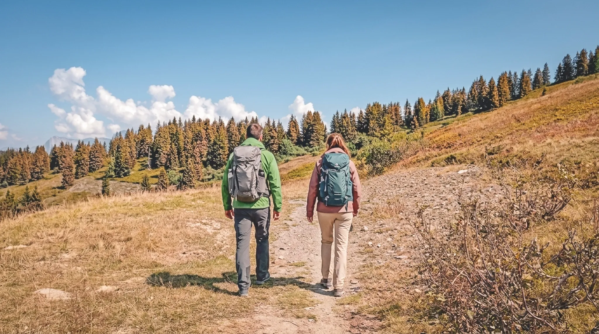 Randonnée paisible sur les crêtes, avec les montagnes en toile de fond et la nature alpestre.