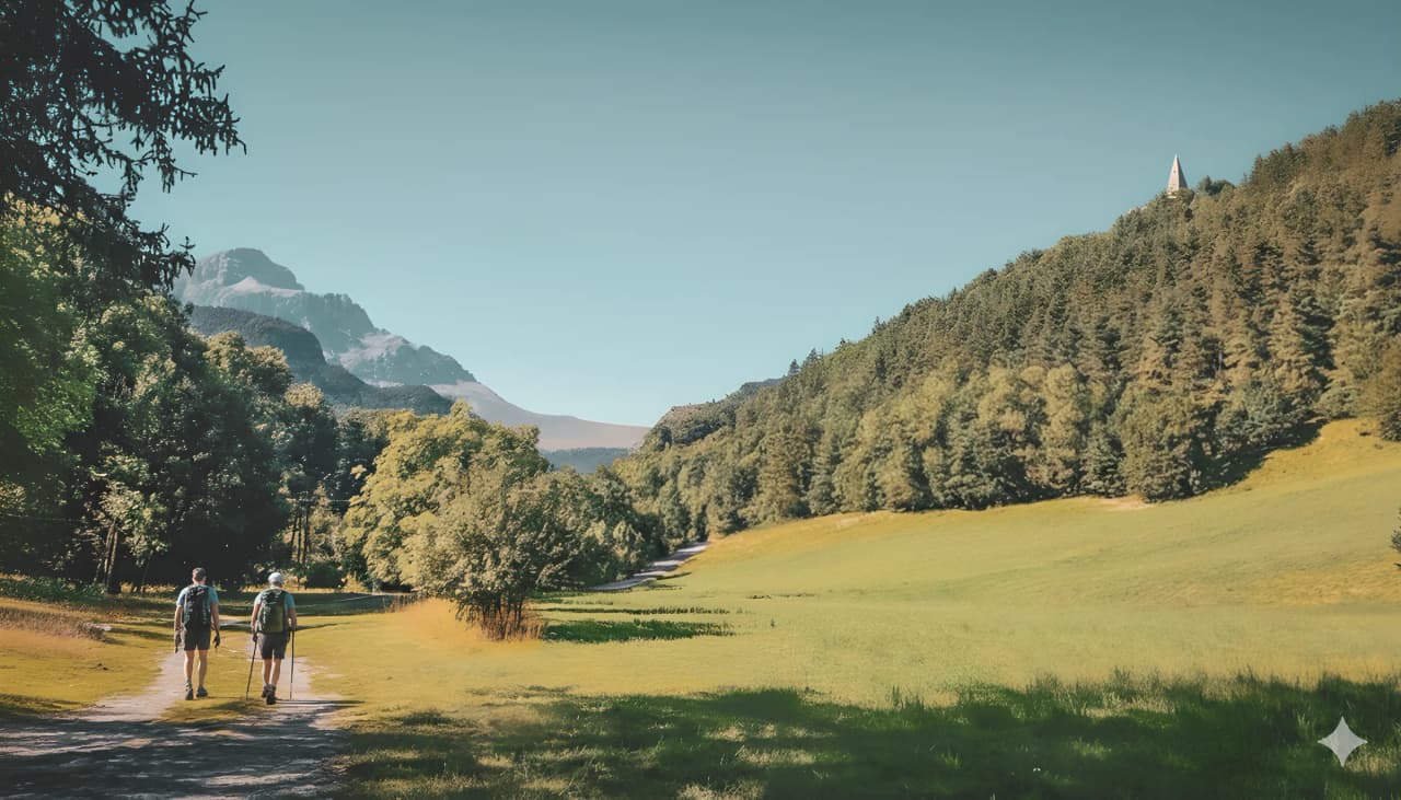 Two hikers from the back crossing the Dévoluy valleys