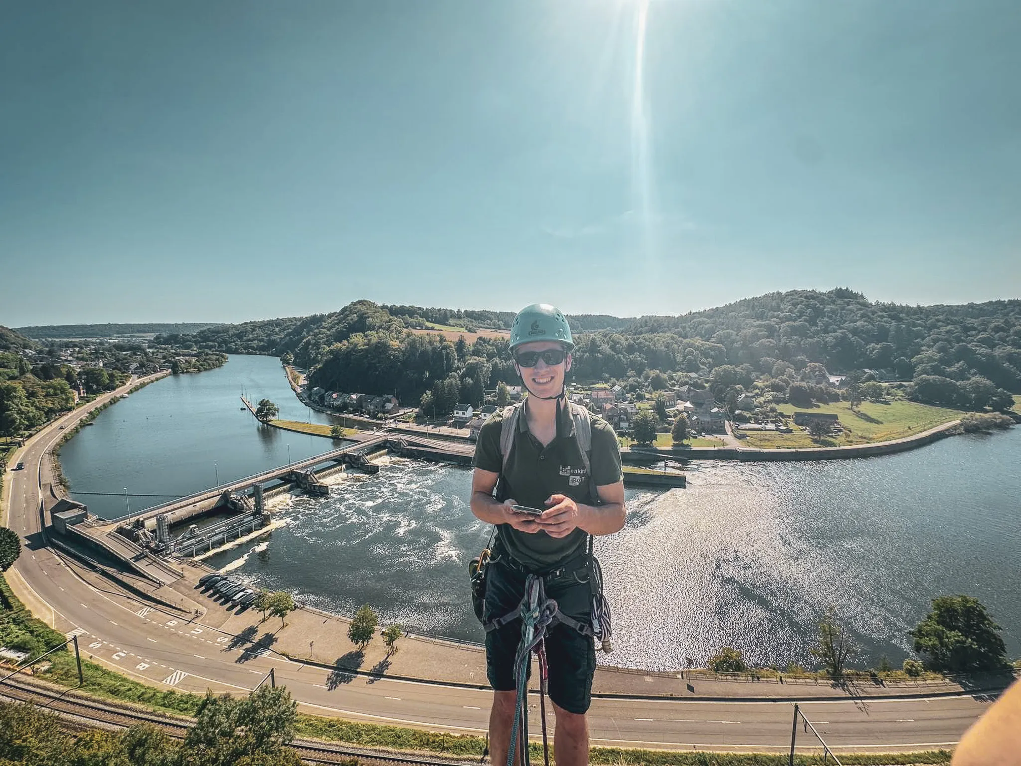 Climb to the top for spectacular views over the valley at Yvoir in Belgium.
