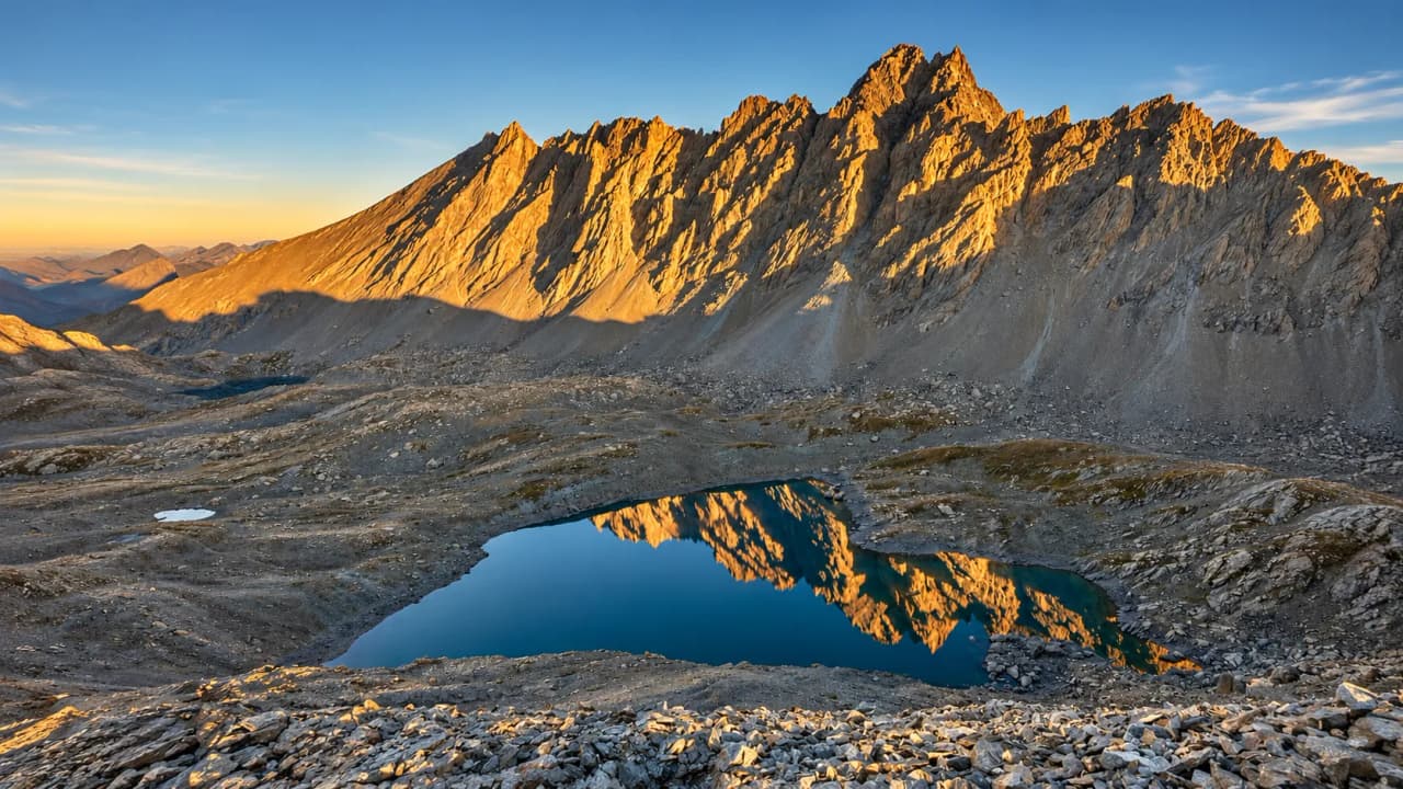 Vue majestueuse des Alpes avec le reflet des montagnes dans un lac cristallin au crépuscule.