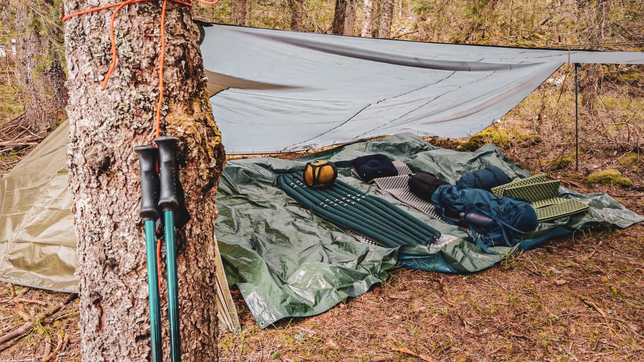 Tente de bivouac et équipement en pleine forêt du Vercors, promesse d'une aventure nature.