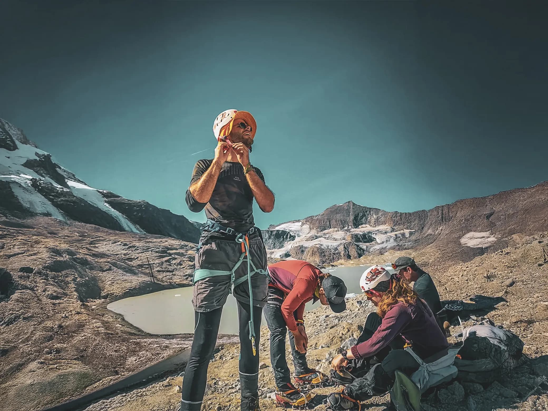 A group of climbers preparing for a spectacular adventure in the Chamonix mountains.