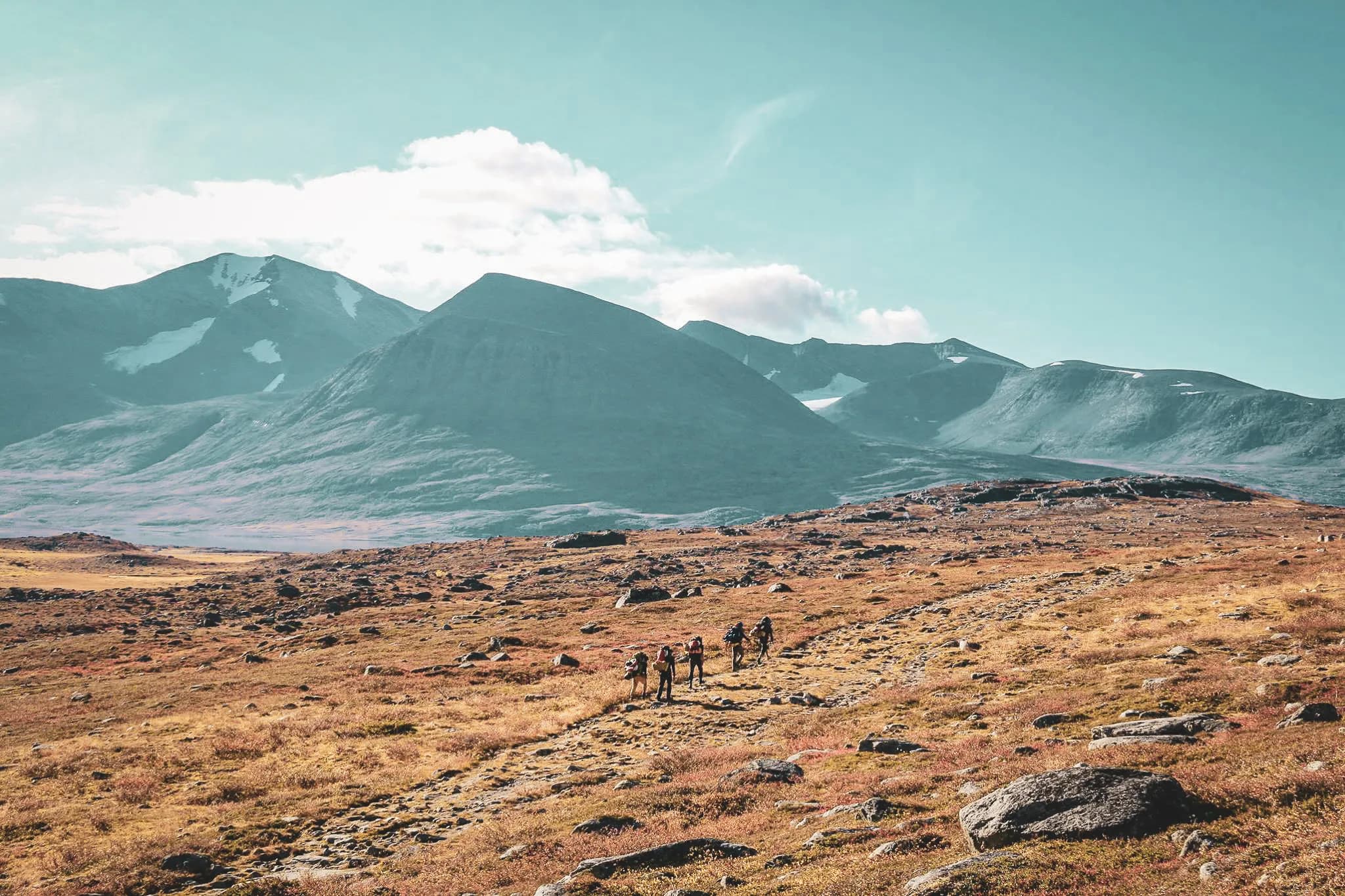 Hiking on the Kungsleden, with its majestic mountains and polar landscapes.