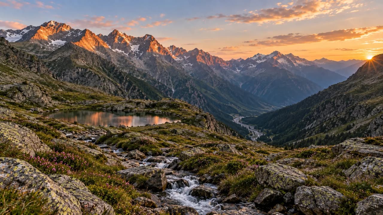 Breathtaking mountain scenery at sunset, high-altitude lakes and scenic walking trails.