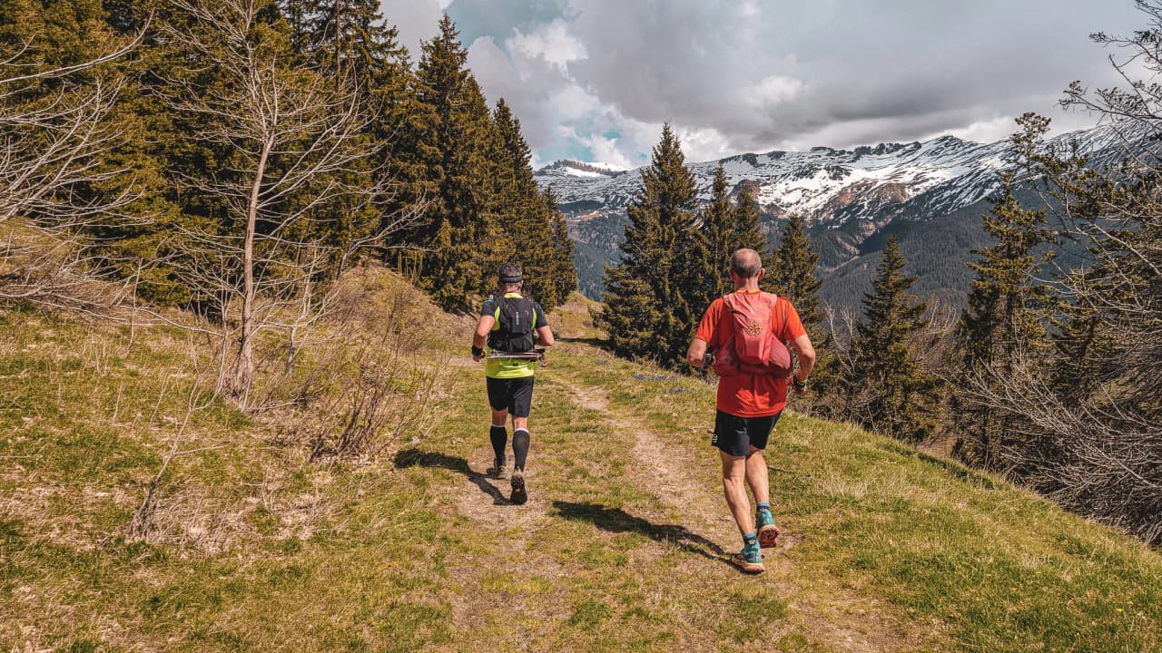 Courez sur des sentiers verdoyants, entourés de montagnes enneigées et de forêts majestueuses.