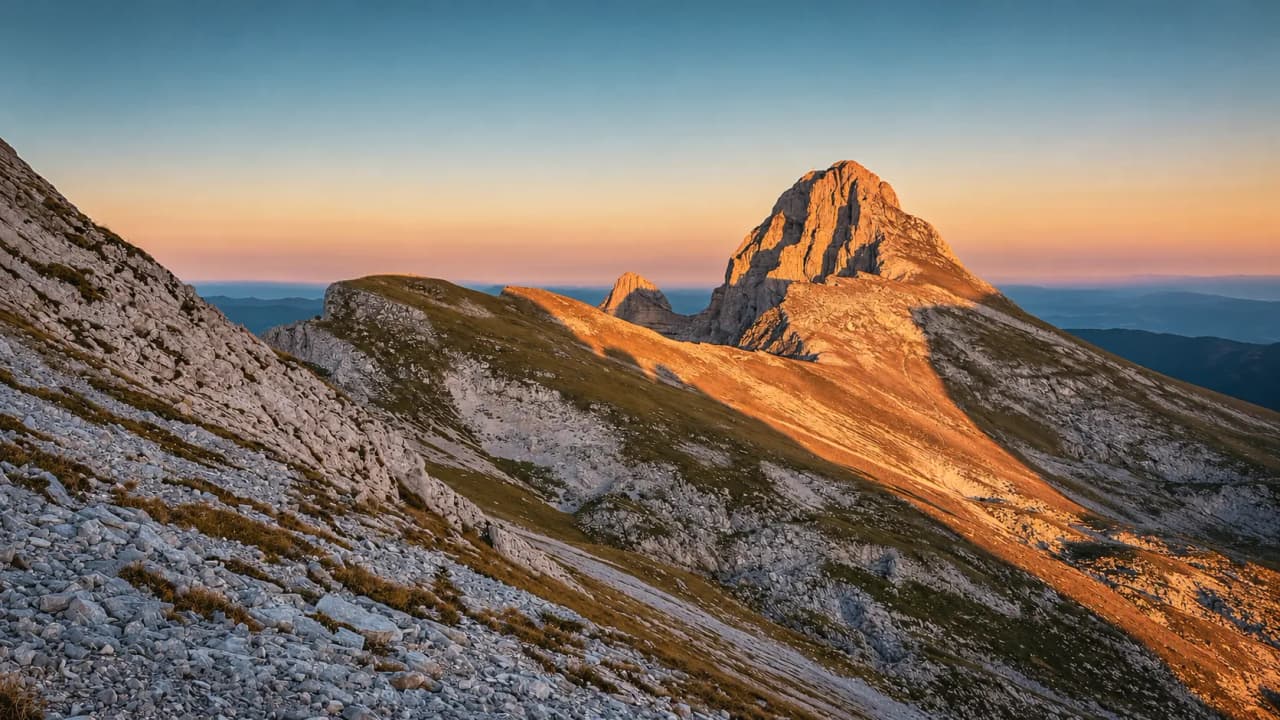 The majestic landscape of the Vercors, mountains bathed in golden light at sunset – an invitation to adventure.