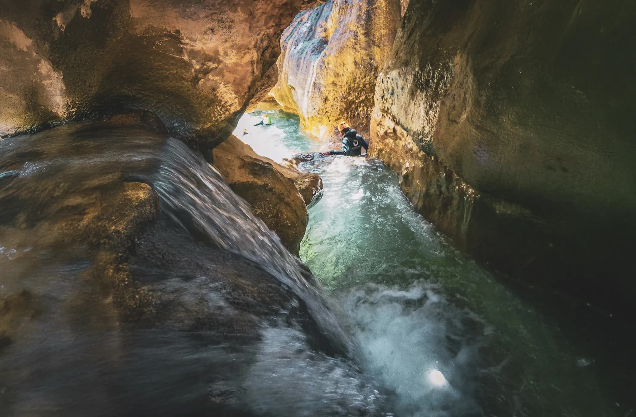 Exploring the gorges of the Sierra de Guara, white waterfalls and spectacular scenery.