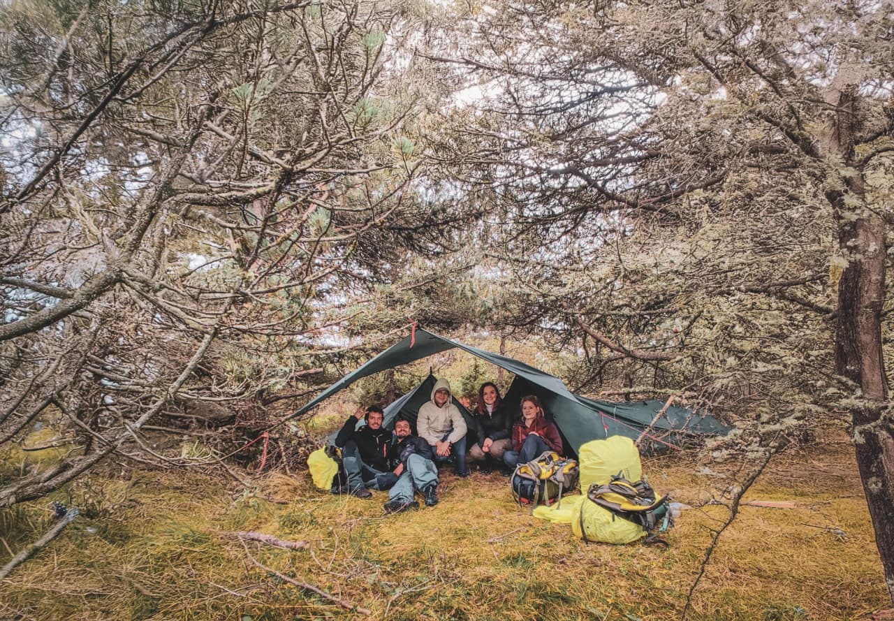 Groupe de randonneurs dans un bivouac dans les forêts du Vercors