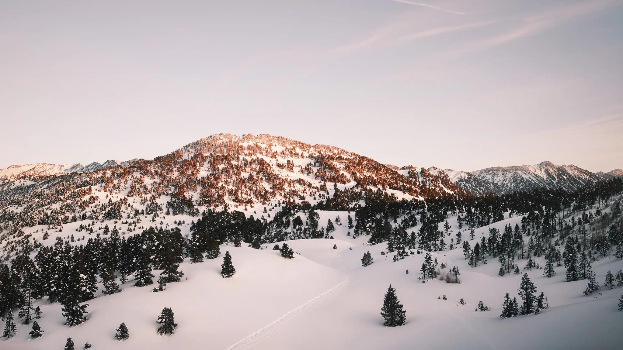 Paysage enneigé du Vercors avec montagnes majestueuses et sapins, invitation à l'aventure en raquettes.