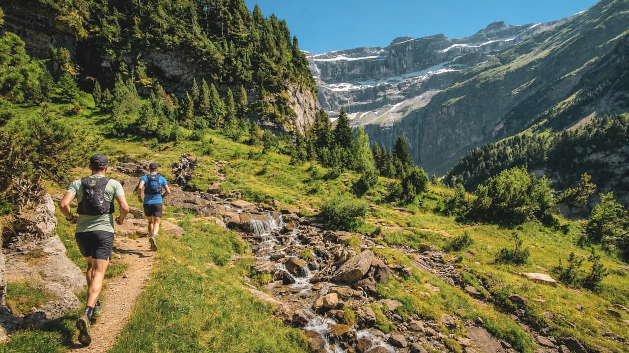 Stenen Berghut bij zonsopgang, omringd door groene bergen in Gavarnie.